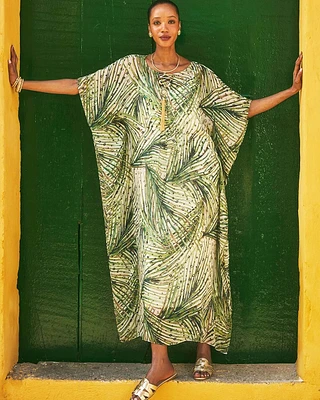 Crinkle-Chiffon Kaftan Dress