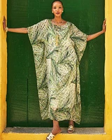 Crinkle-Chiffon Kaftan Dress