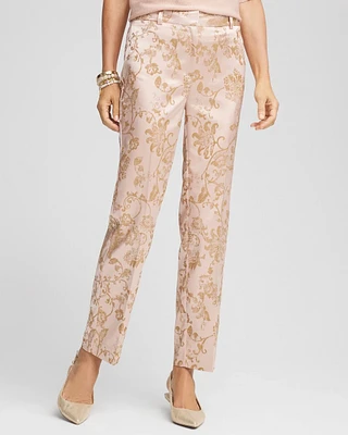 Satin Jacquard Straight Ankle Pants