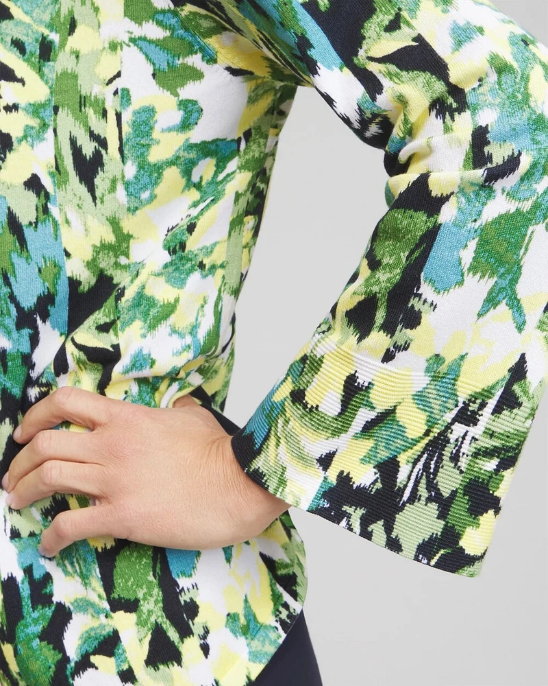 Spun Rayon Floral Flare Sleeve Cardigan