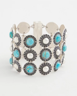 Turquoise and Silver Cab Bracelet