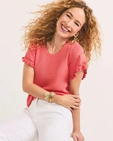 Cutout Short-Sleeved Pullover Sweater