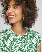 Palm-Frond-Print Cap-Sleeve Top