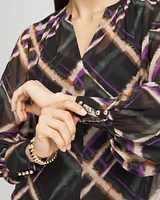 Plaid Pintuck Sleeve Blouse