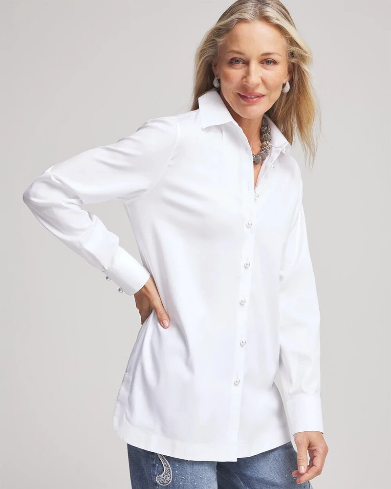 No Iron™ Faux Pearl Button Tunic