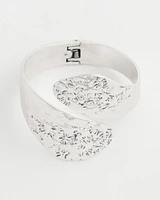 Silver Tone Leaf Cuff Hinge Bracelet