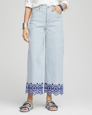Eyelet High-Rise Wide Cropped Jeans