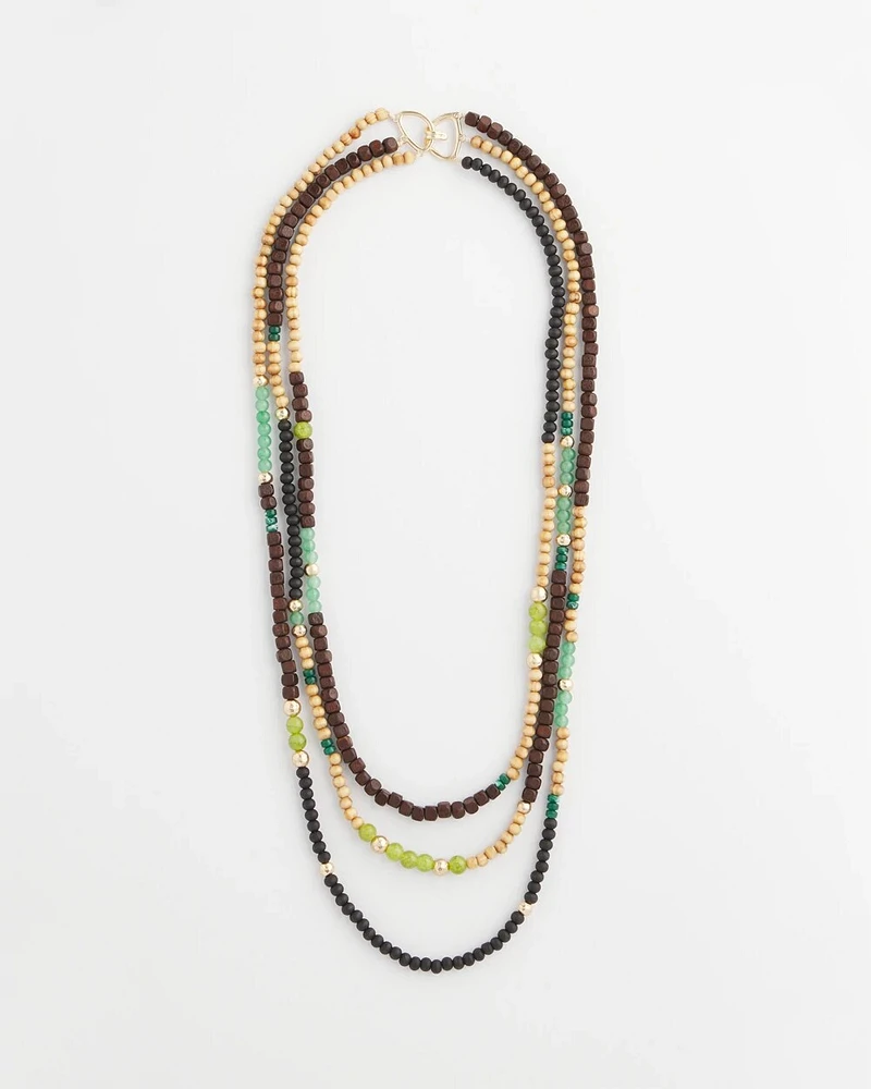 Layered Colorblock Wood Bead Necklace