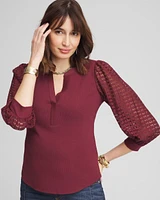 Split Neck Lace Sleeve Top