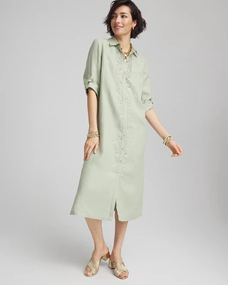 Petite Linen Embellished Midi Shirt Dress