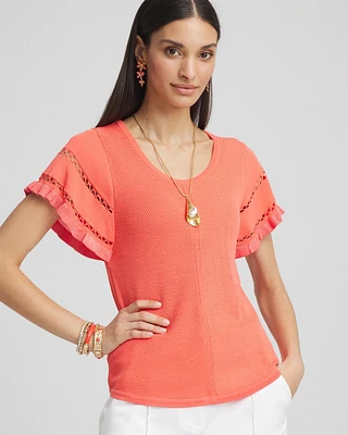 Cutout Short-Sleeved Pullover Sweater