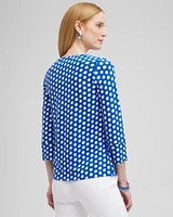 Dot Print 3/4 Sleeve Button Tee