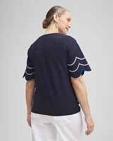 Embroidered Scallop Sleeve Top
