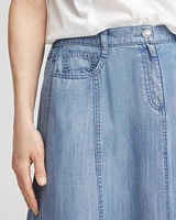 Tencel™ Denim Pull-On Pleated Midi Skirt