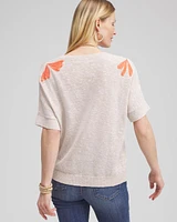Linen Blend Embroidered Pullover Sweater