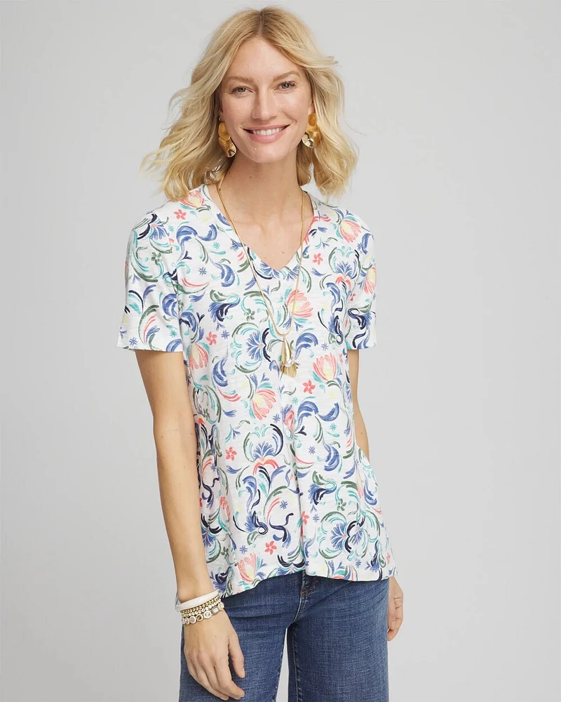 Floral Slub V-Neck Tee