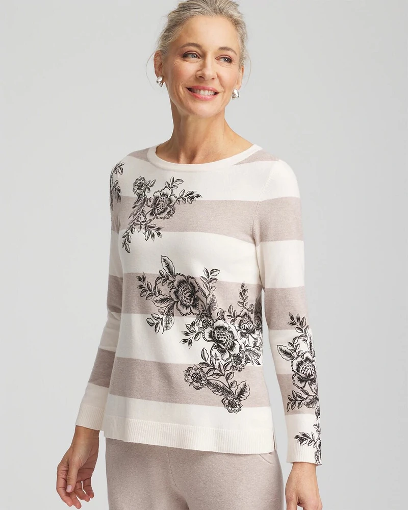 Zenergy® Luxe Cashmere Blend Floral Stripe Sweater