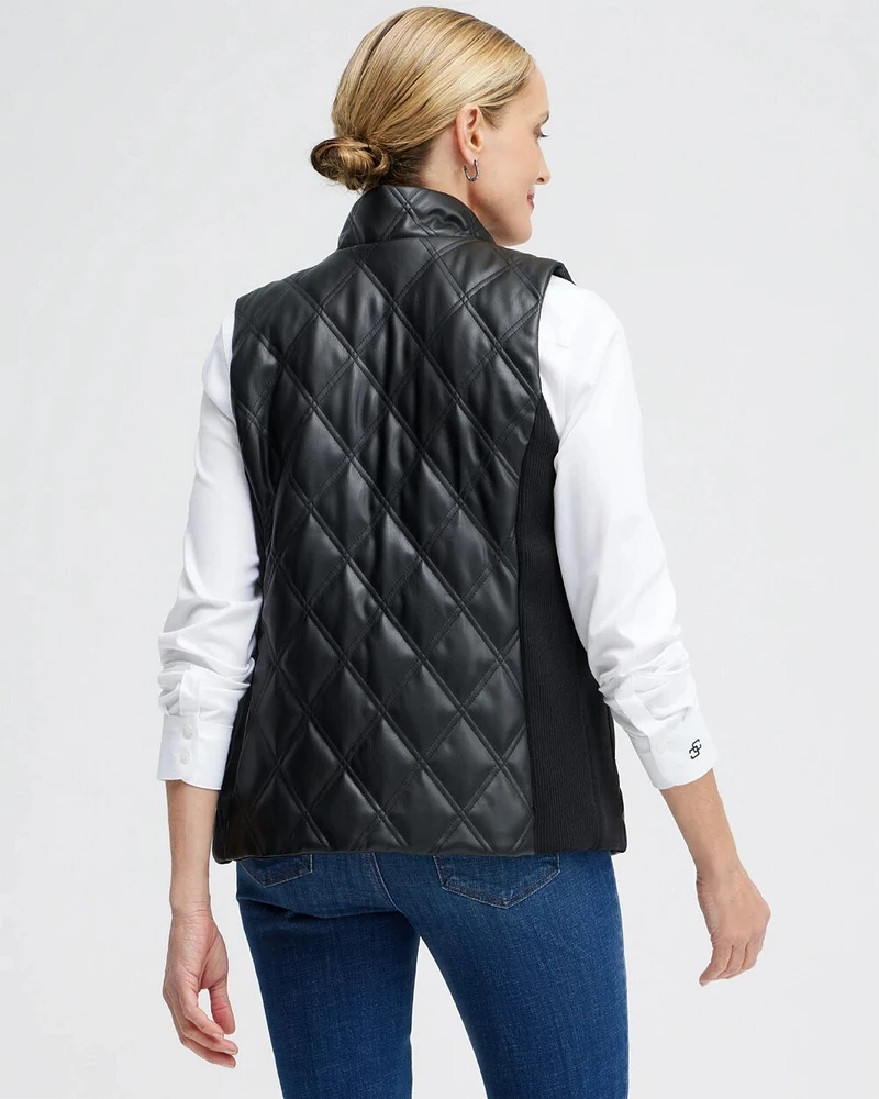 Black Faux Leather Quilted Vest