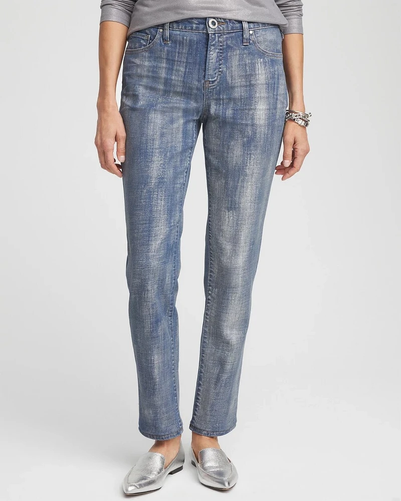 Petite Girlfriend Silver Coated Ankle Jeans