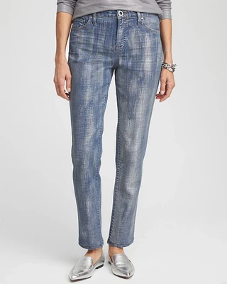 Petite Girlfriend Silver Coated Ankle Jeans