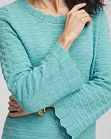 Pointelle Scalloped Hem Flare Sleeve Pullover
