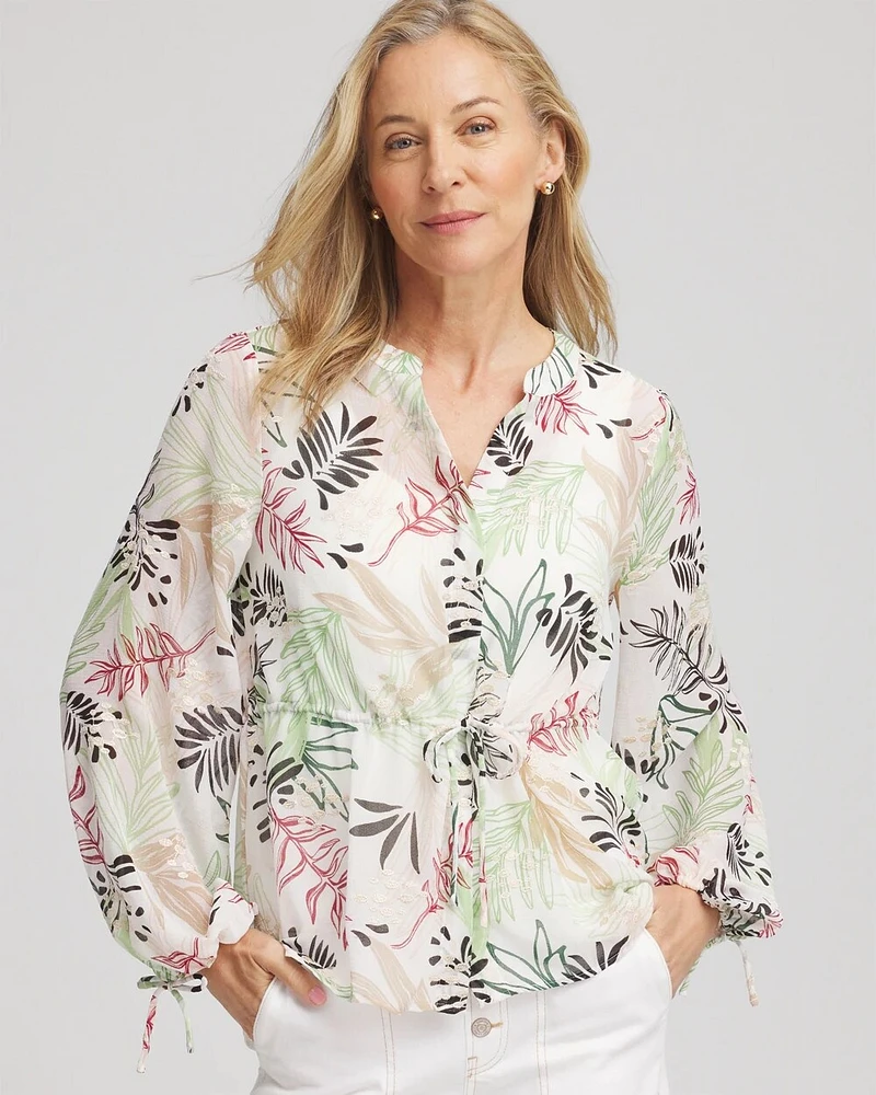 Drawstring Crinkle Chiffon Blouse