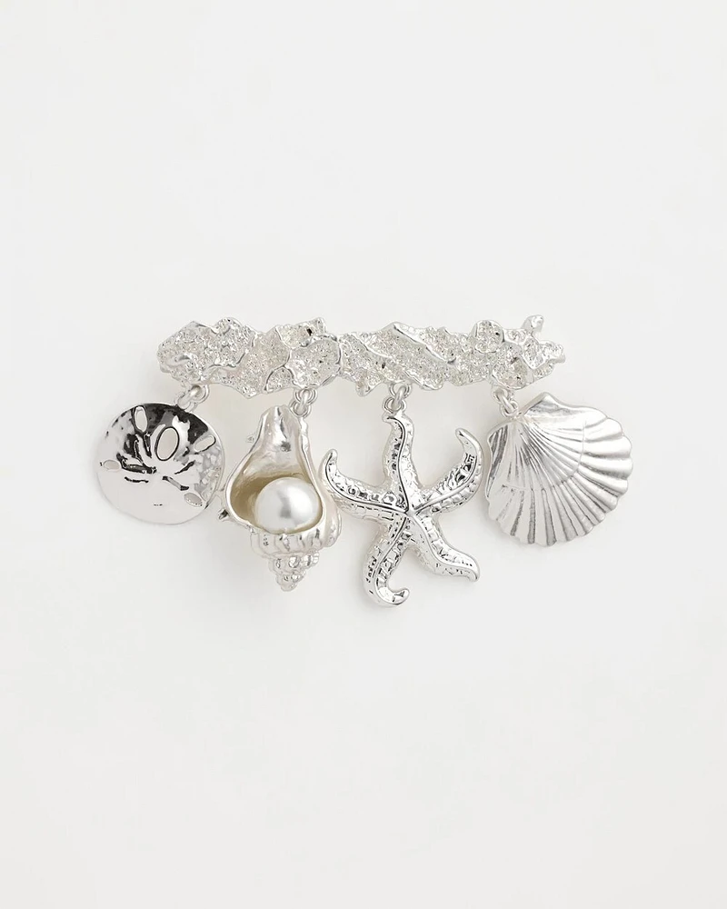 Silver Tone Seashell Bar Brooch