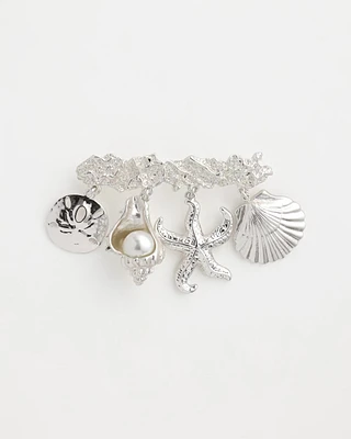 Silver Tone Seashell Bar Brooch