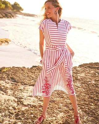 Embroidered Godet Striped Maxi Dress