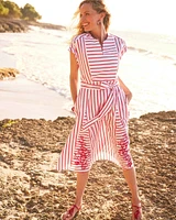 Embroidered Godet Striped Maxi Dress