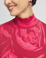 Rose Print Mockneck Pullover Sweater