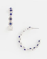 No Droop® Blue Stone & Silver Hoop Earrings