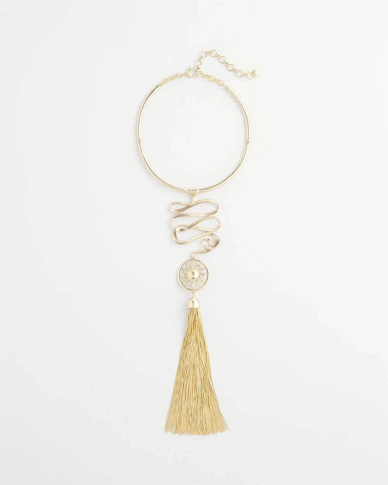 Twisted-Metal Tassel Statement Necklace