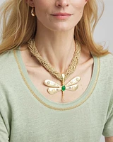 Gold-Tone Green Stone Dragonfly Pendant Necklace
