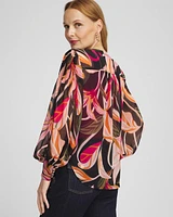Pintuck Sleeve Orchid Print Blouse