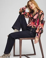 Pintuck Sleeve Orchid Print Blouse