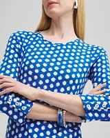 Dot Print 3/4 Sleeve Button Tee