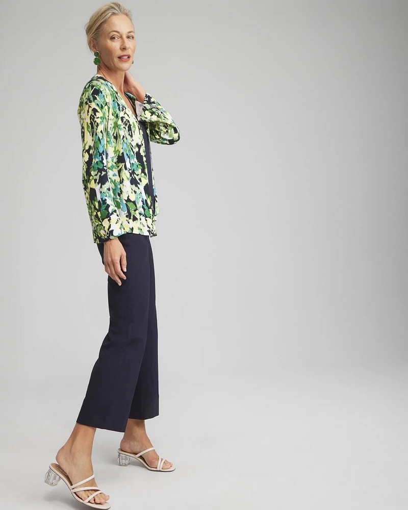 Spun Rayon Floral Flare Sleeve Cardigan