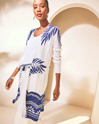 Island Motif Pointelle Long Cardigan