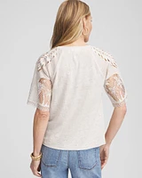 Linen Crochet Lace Short Sleeve Tee