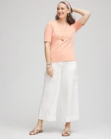 Linen Cargo Wide-Leg Cropped Pants