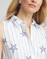 No Iron™ Starfish Striped Sleeveless Sateen Shirt