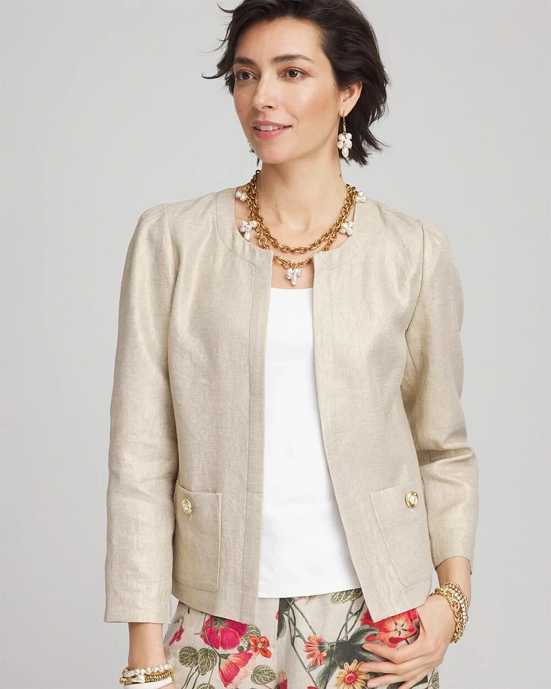 Collarless Linen Blazer