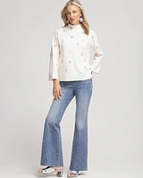 Embellished Mockneck Pullover Sweater