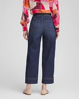 Pull-On Wide-Leg Cropped Jeans