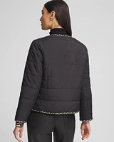 Tweed Trim Faux Nylon Jacket