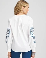 Embroidered Poplin Splitneck Shirt
