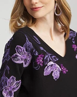 Embroidered V-Neck Dolman Sleeve Sweater