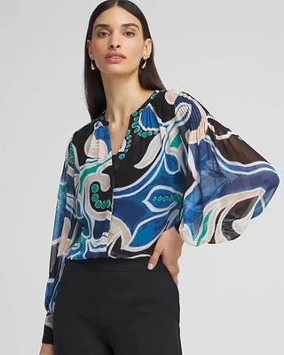 Pintuck Detail Swirl Print Top