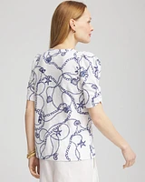 Seashell Slub Shirred-Sleeve Henley Tee